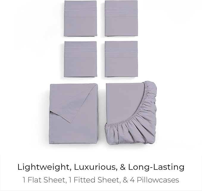 Mellanni Queen Sheet Set - 6-Piece Iconic Collection Bedding, (Including 4 Pillowcases), 16-Inch Deep Pocket, Easy Care, Extra Soft, Cooling Sheets, Brushed Microfiber - Lavender