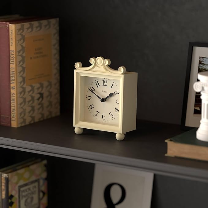 JONES CLOCKS® Parlour Mantel Clock | Classic Carriage Clock | Cream | Elegant Square Decorative case, Perfect for Mantel, Shelf, Table or Bedside