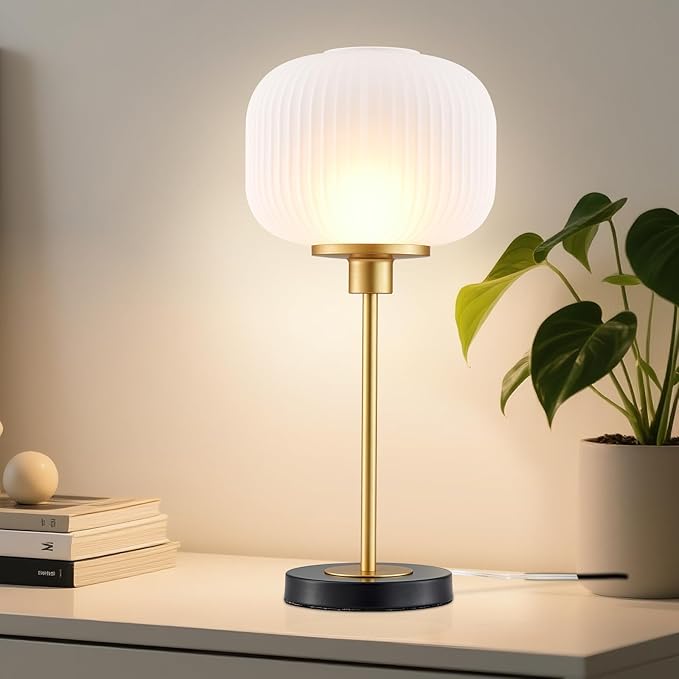 Industrial Table Lamps with Unique Glass Shade, Vintage Bedside Lamps for Bedroom, Modern Nightstand Desk Lamp for Living Room, 1 Pack