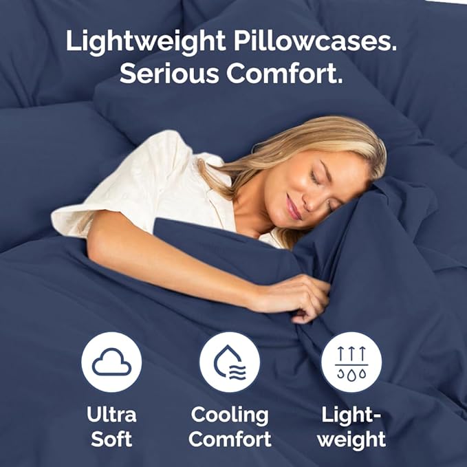 King Pillow Cases Set of 2 - Ultra Soft Hotel Quality Pillowcase Covers - Comfy, Cozy & Wrinkle Free - Shrinkage, Stain & Fade Resistant - Machine Washable Pillow Protectors - 2 Piece Set - Navy Blue