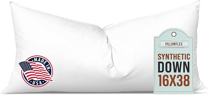 Pillowflex Synthetic Down Pillow Insert - 16x38 Down Alternative Pillow, Ultra Soft, Large Rectangle Body Sleeping Pillow, Kilim, Long, Back - 1 Decorative Pillow Form