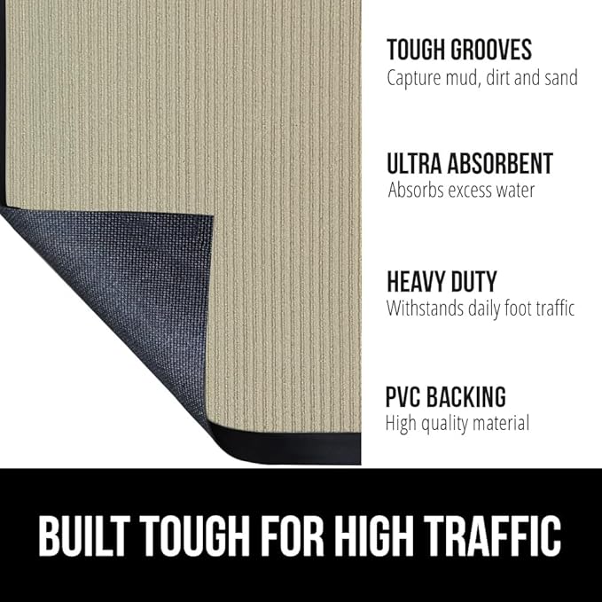 GORILLA GRIP Waterproof Traffic Guard Door Mat, 60x36, Heavy Duty Entryway Mats, Strong Rubber Back Commercial Utility Rugs for Office Hallway, Garage Floor and Home, Low Profile Carpet Runner, Beige