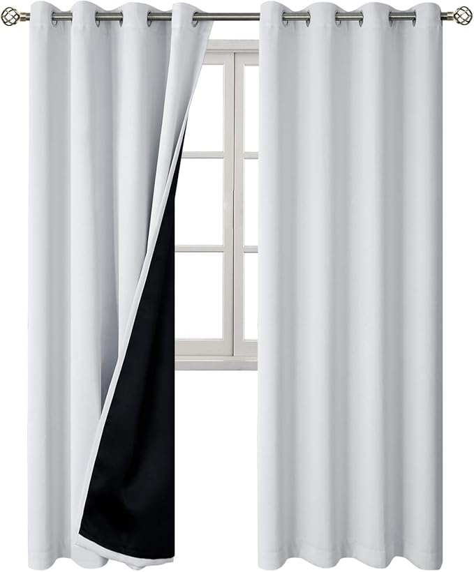 BGment Greyish White 100% Blackout Curtains for Living Room 72 Inch Length 2 Panels, Thermal Insulated Full Light Blocking Energy Save Window Drapes for Nursery Bedroom Darkening, 52 Inch Wide Each