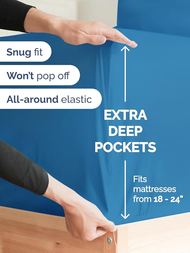Extra Deep King Sheet Set - 6 Piece Breathable & Cooling Sheets - Hotel Luxury Bed Sheets Set - Easy & Secure Fit - Soft, Wrinkle Free & Comfy Sheets Set - Denim Blue Sheet Set with Extra Deep Pockets