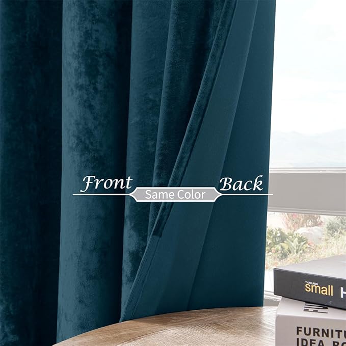 SMILETIME Tranquil Blue Crushed Velvet Curtains 52x84 inch Luxurious Thermal Insulated Soundproof Drapes for Living Room Bedroom Office Soft and Durable Light-Filtering Window Treatments, 2 Panels