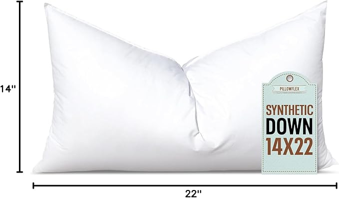 Pillowflex Synthetic Down Pillow Insert - 14x22 Down Alternative Pillow, Ultra Soft, Small Rectangle, Lumbar, Travel, Neck, Sleeping Pillow - 1 Decorative Pillow Form