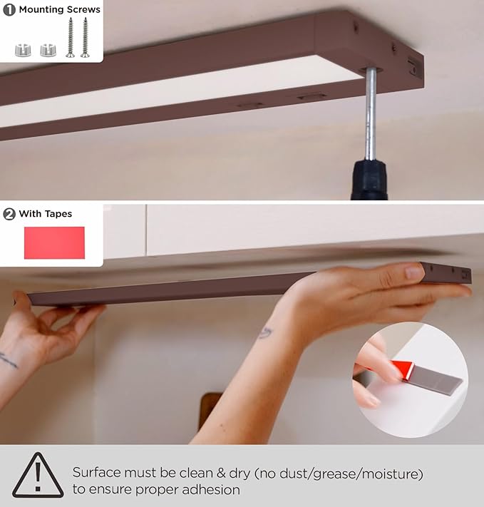 24 Inch Under Cabinet Lighting Plug in, 14W 120V 3 Color 3000K/4000K/5000K, 3 Brightness, Super Bright, Ultra Thin Under Counter Lights for Kitchen, Linkable LED Cabinet Light, Bronze