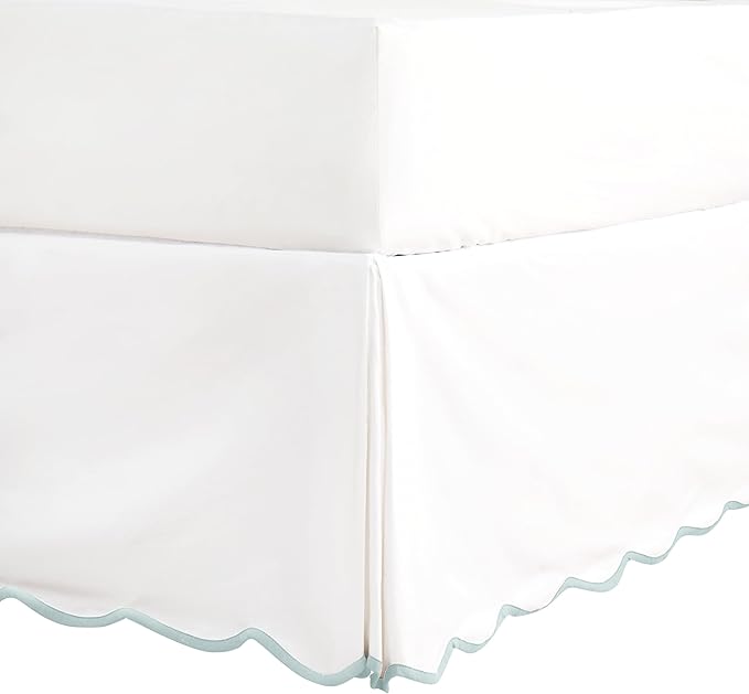 HIG Off-White Chic Full Bed Skirt - Easy Fit Scallop Edge Pleated Bedskirts, 14 Inch Drop Anti-Slip Dust Ruffle, Thick Fabric for Enhanced Privacy, Pre-Washed for Long-Lasting Use(N60022)