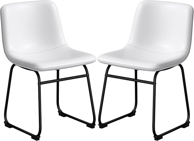 Dining Chairs Set of 6, 18 Inch Modern Armless Dining Chair with Back, Faux Leather Kitchen Dining Room Chair with Metal Legs for Home, Bistro Coffee Shops (White)