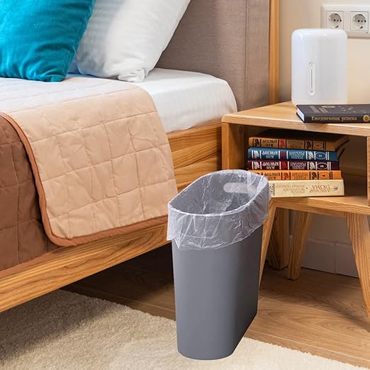 ROYFACC Small Trash Can Plastic Bathroom Wastebasket 3.2 Gallon Slim Garbage Container Bin with Handle for Home Kitchen Bathroom Bedroom Office, 2 Pack (Grey)