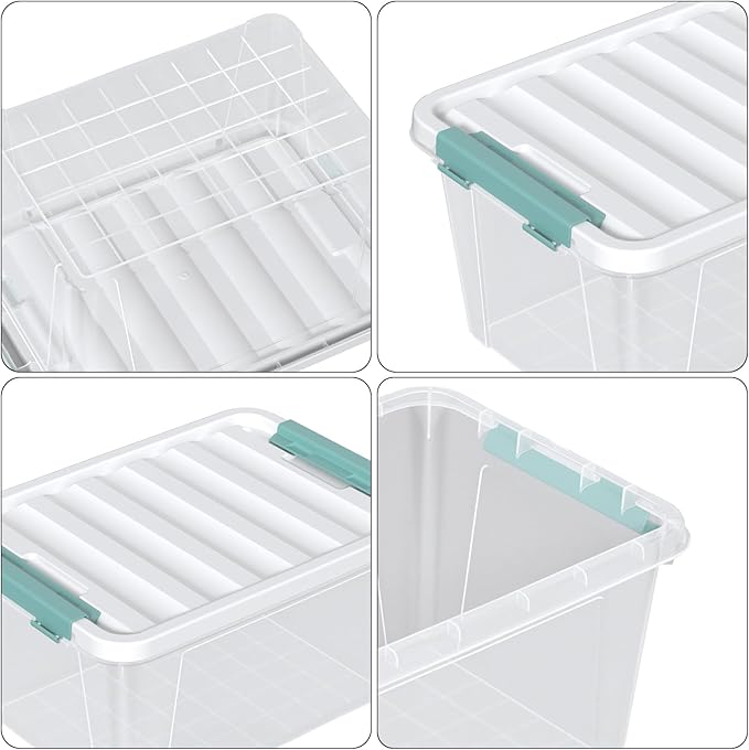20 Quart Clear Storage Box, Set of 6 Plastic Latching Bins with Lids