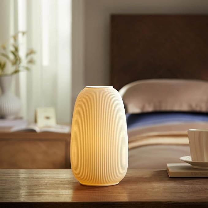 RONDURE 9.5" Modern Ceramic Table Lamp, Fully Dimmable Modern Bedside Lamps for Bedroom, Living Room and Nightstand, White Translucent Ceramic Shade, Warm Ambient Lighting, Corded, Bulb Included