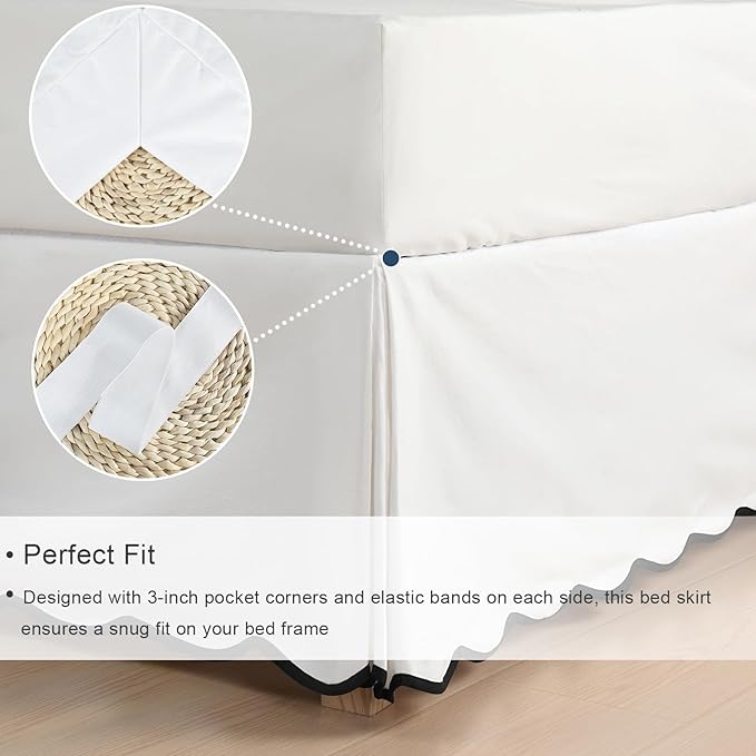 HIG Off-White Chic Queen Bed Skirt - Easy Fit Scallop Edge Pleated Bedskirts, 14 Inch Drop Anti-Slip Dust Ruffle, Thick Fabric for Enhanced Privacy, Pre-Washed for Long-Lasting Use(N60022)