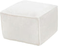 MeMoreCool Square Stuffed Pouf Ottoman Foot Rest, Corduroy Floor Pouf Foot Stool with Foam Chunk Filling, Soft Stuffed Ottoman Footrest for Living Room, Beige