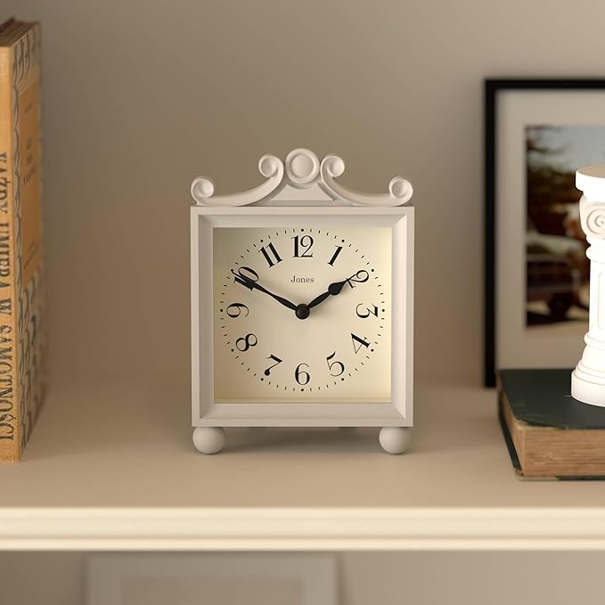 JONES CLOCKS® Parlour Mantel Clock | Classic Carriage Clock | Pale Gray | Elegant Square Decorative case, Perfect for Mantel, Shelf, Table or Bedside