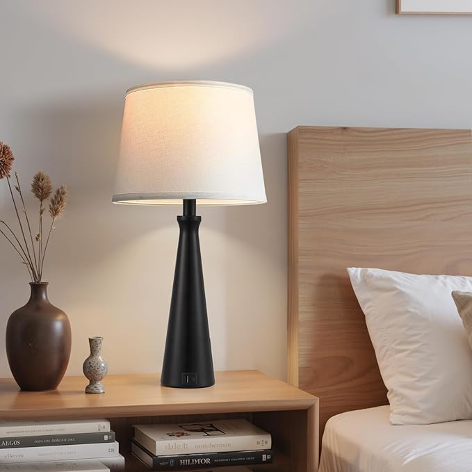 Seealle Modern Table Lamps Set of 2 - Touch Bedside Lamp for Nightstand with Dual USB C+A,3-Way Dimmable Black Nightstand Lamps for Living Room Bedroom End Table(Bulb Included)
