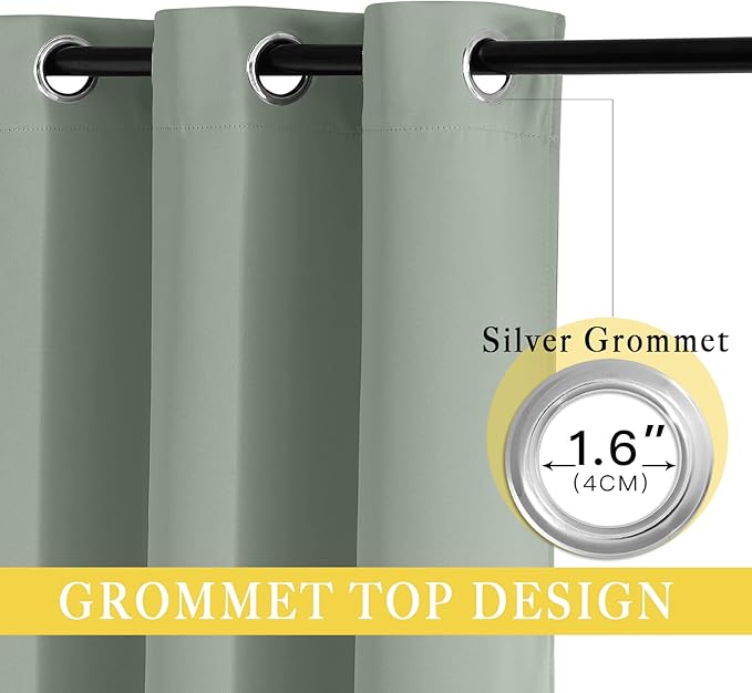 NICETOWN Sage Green Blackout Curtains for Bedroom - Grommet Thermal Insulated Family Home Window Treatments Solid Room Darkening Privacy Drape for Living Room (W52 x L108, 1 Panel)