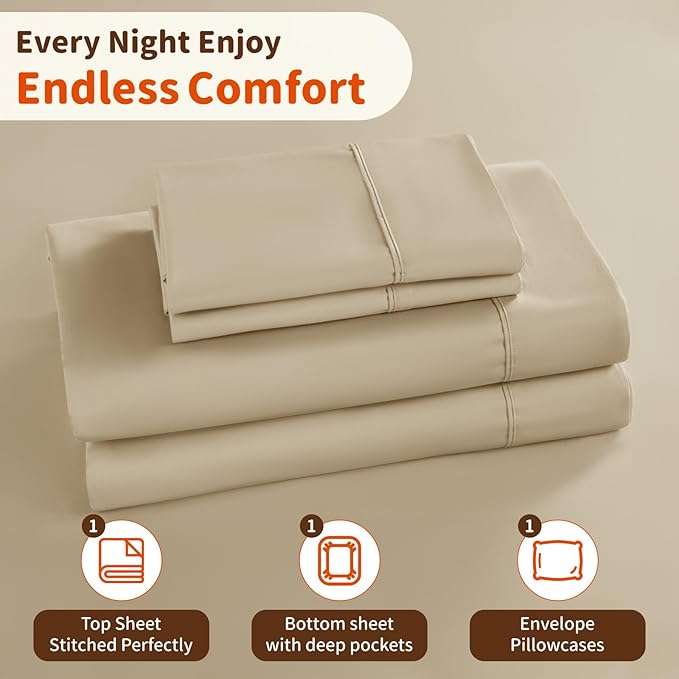 LBRO2M 1000 Thread Count 100% Egyptian Cotton Sheets Set Twin XL, 3 Piece Sets Bed Sheet Deep Pocket Sheet Set 16" Soft Comfortable All Season (Twin XL, Linen)