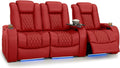 Seatcraft Diamante Zero-Gravity CoolZero Italian Leather Home Theater Seating, Power Headrest, Power Recline, Row of 3 Left Loveseat, Red