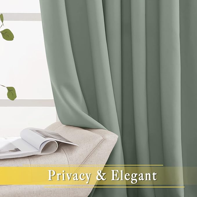 NICETOWN Blackout Sage Green Blackout Curtain for French Door, Grommet Room Divider Curtain Wide Window Treatment Voice Reducing Thermal Drape for Bedroom/Living Room (1 Panel, W80 x L95)