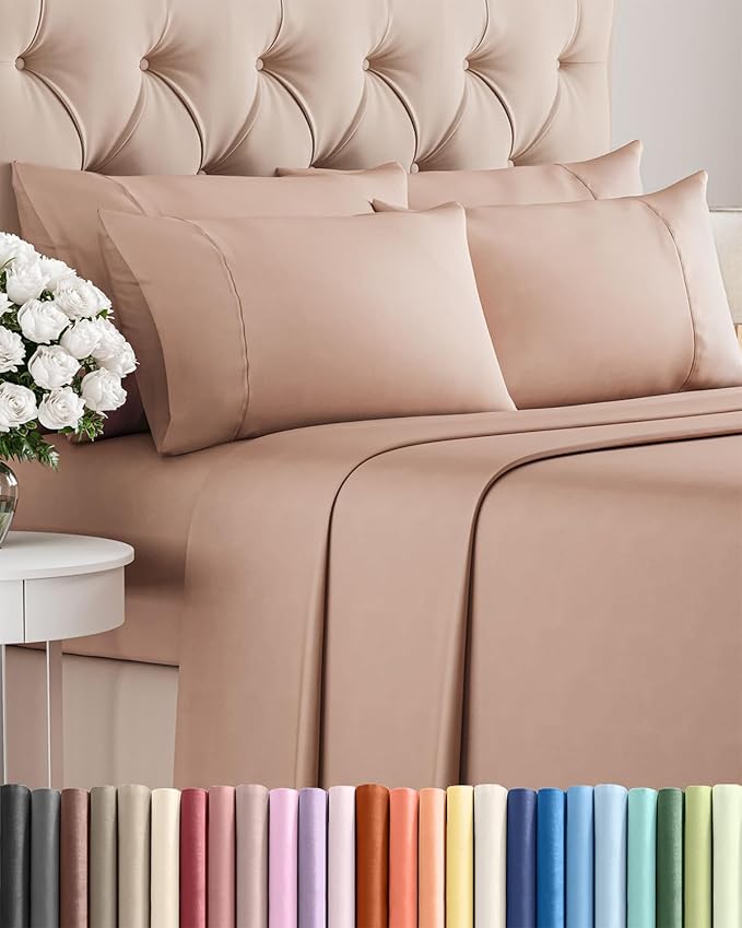 Full 6 Piece Sheet Set - Cooling, Comfy & Breathable - Hotel Luxury Bedding, Includes Fitted Sheet for Women, Men, Kids and Teens - 1 Flat, 1 Fitted Sheet, 4 Pillowcases with Deep Pockets - Mauve