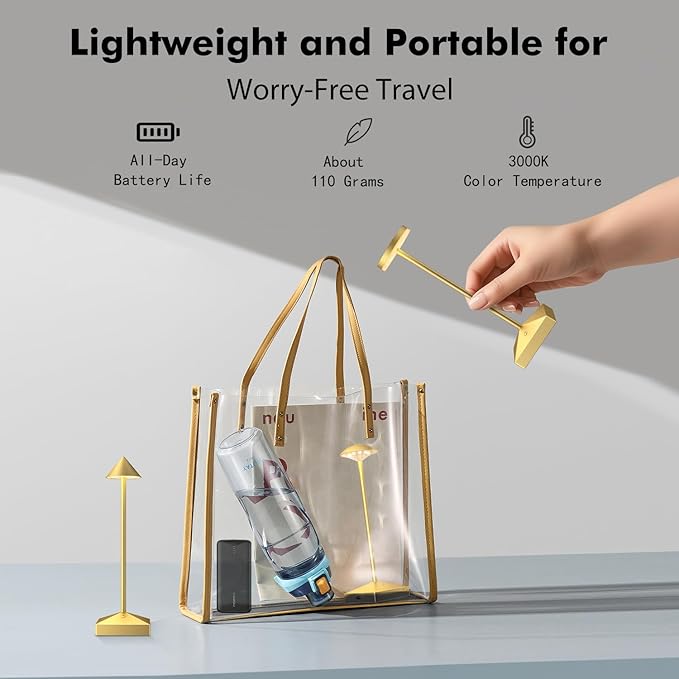 3 Pack 8.26in Gold Small Cordless Table Lamps Rechargeable, Battery Operated Mini Lamp, Small Lamp Touch Portable Table Lights, LED Night Light for Bedside/Dining/Bar/Outdoor (Gold-A)