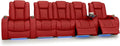 Seatcraft Diamante Zero-Gravity CoolZero Italian Leather Home Theater Seating, Power Headrest, Power Recline, Row of 5 Middle Sofa, Red