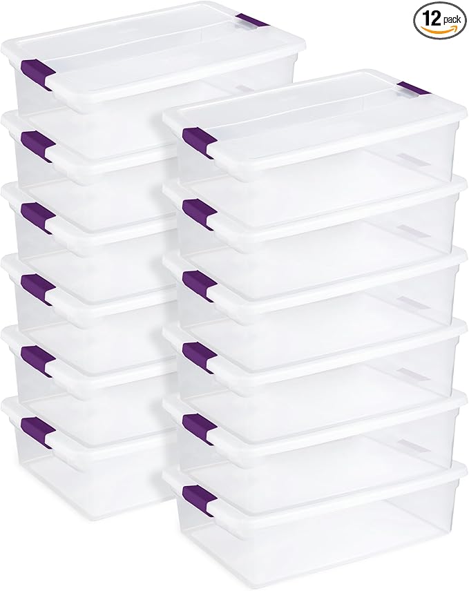 Sterilite 12-Pack 32 Quart ClearView Latch Box, Stackable Organizer Bins with Latching Lids - Clear Plastic Organization Containers for Closet, Bedroom, Shelving Units and Everyday Home Storage