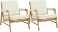 HEAH-YO Modern Accent Chair Set of 2, Upholstered Linen Fabric Living Room Chair with Wooden Frame, Comfy Armchair with Thick Cushion for Bedroom Balcony, Beige