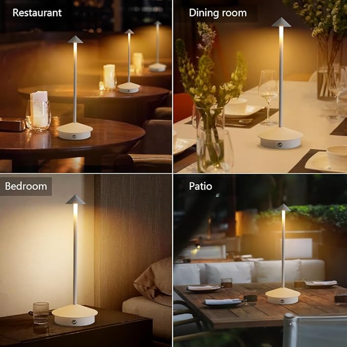 2 Pack LED Rechargeable Cordless Table Lamps,Portable Outdoor 5000mAh Battery Operated Table Light Touch Control 3 Color Dimmable for Patio/Cofee/Restaurant/Camping/Dining/Bedroom-White