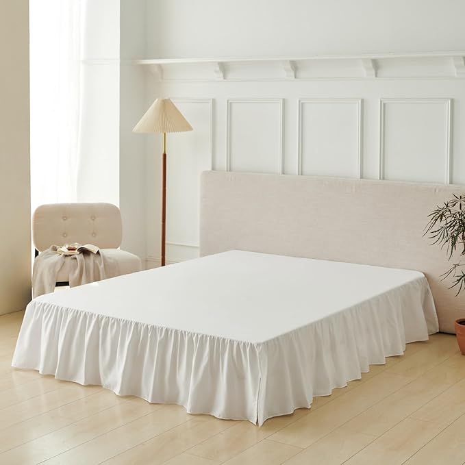 Bed Skirt King Size Ruffled Bed Skirt with Split Corners, King Bed Skirts 18 Inch Drop, King Size Bed Skirting with Platform, White, 18'' King