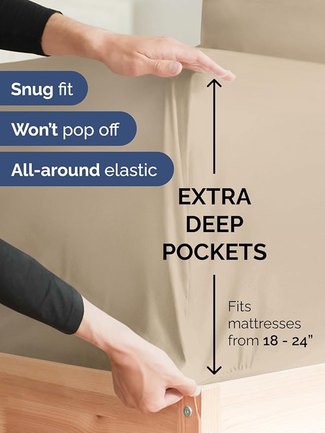 Extra Deep Cal King Sheet Set - 6 Piece Breathable & Cooling Sheets - Hotel Luxury Bed Sheets Set - Easy & Secure Fit - Soft, Wrinkle Free & Comfy Sheets Set - Cream Sheet Set with Extra Deep Pockets