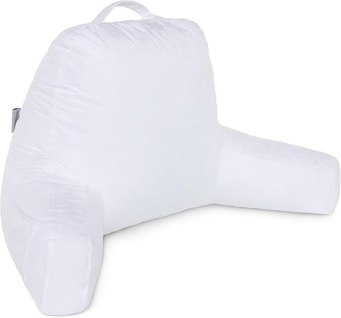Husband Pillow White, Original Reading Pillow in Bed Rest Chair, Shredded Memory Foam Large Lounge Cushion Adult Backrest with Arms, Comfy Back Support for Sit Sitting Up, Washable/Removable Cover