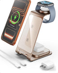 Intoval Aluminum 3 in 1 Wireless Charging Station for iPhone 17 16 15 14 13 12 11 Pro Max XR, Wireless Charger for Apple Watch 11 10 9 8 7 Ultra SE 3 2, Phone Charger for AirPods 4 Pro 2 3 (Desert)