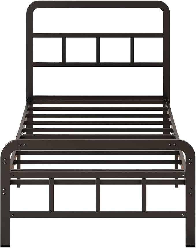12 Inch Twin Bed Frames with Headboard and Footboard, No Box Spring Needed, Heavy Duty Metal Mattress Foundation, Noise Free, Easy Assembly, Black