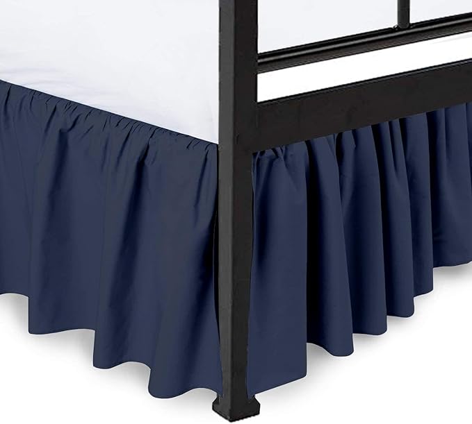 Ruffled Bed Skirt with Split Corners, Navy Blue, Queen 16 Inch Drop Bedskirt, Hotel Quality Brushed Microfiber Wrinkle Free Dust Ruffle Bed Skirt Queen Size