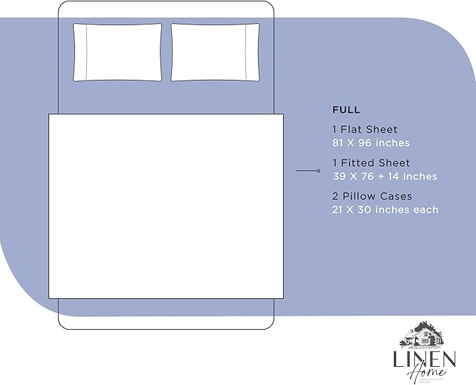 Linen Home 100% Cotton Percale Sheets Full Size, Dark Blue, Deep Pocket, 4 Pieces Set - 1 Flat, 1 Deep Pocket Fitted Sheet and 2 Pillowcases, Crisp Cool and Strong Bed Linen