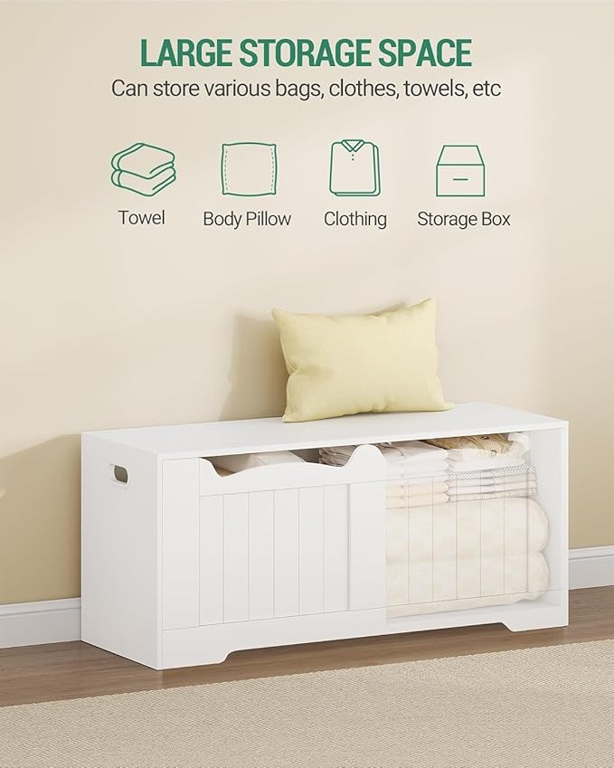 Hzuaneri 43.3" Storage Chest, Extra Large Storage Trunk with 2 Safety Hinges, Lift-Top Bench Box, Wooden Chest Organizer, Shoe Bench for Entryway, Bedroom, Living Room, White SB25503X