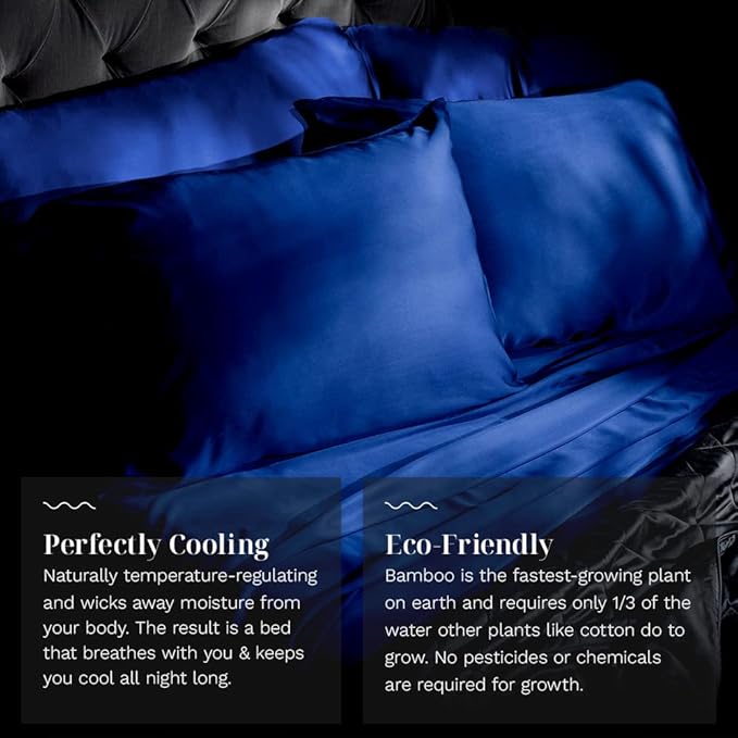 LUXOME Luxury Sheet Set | 100% Rayon (Viscose) from Bamboo | Twin XL - Sapphire | Deep Pockets | 3-Piece Set (Fitted, Flat, Pillowcase)