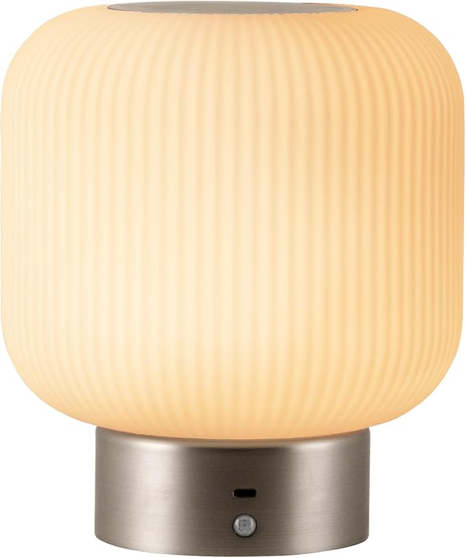 Aisilan Portable Opal Glass Lantern Table Lamp with Touch Control, 3W 3CCT Rechargeable Dimmable Motion Sensor Table Lamp for Headboard, Bookshelf, Corner