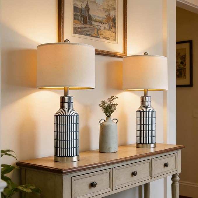 25" Modern Ceramic Lamps Single Table Lamp for Living Room Bedroom Farmhouse Nightstand Bedside Lamps