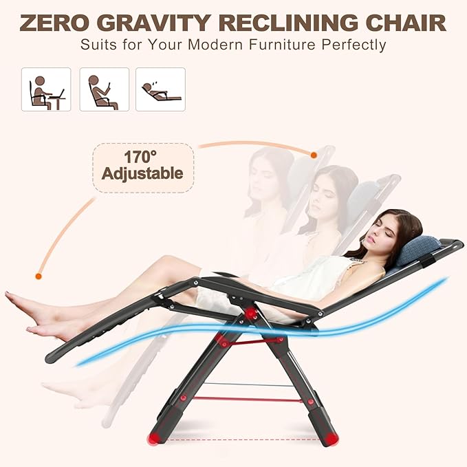 DoCred Comfy Folding Recliner Chair for Bedroom, Living Room & Patio - Ice Touch Lounge Chair with Removable Tray for Indoor Outdoor