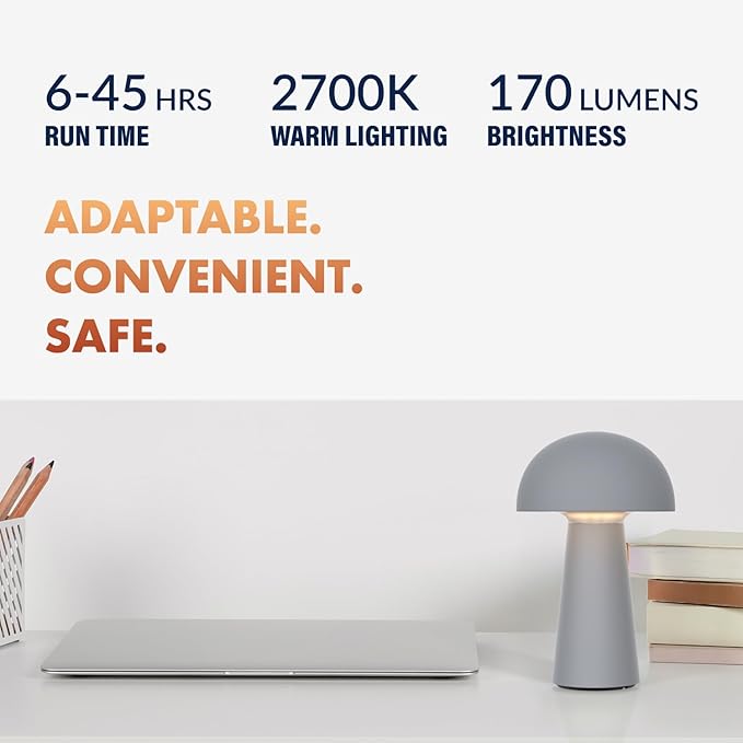 ‎Newhouse Lighting Capri, Fog Gray 2700K Dimmable Cordless USB-C Rechargeable Table Lamp NHTL-CA-GY, Cordless Desk Lamp for Living Room, Bedroom, Coffee Table, and Other Cozy Home Decor