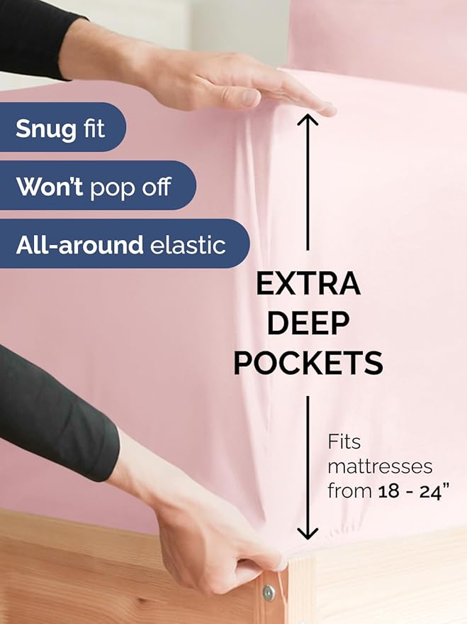 Extra Deep Split King Sheet Set - 7 Piece Breathable & Cooling Sheets - Hotel Luxury Bed Sheets Set - Easy Fit - Soft, Wrinkle Free & Comfy Sheets Set - Lavender Pink Sheet Set w/Extra Deep Pockets