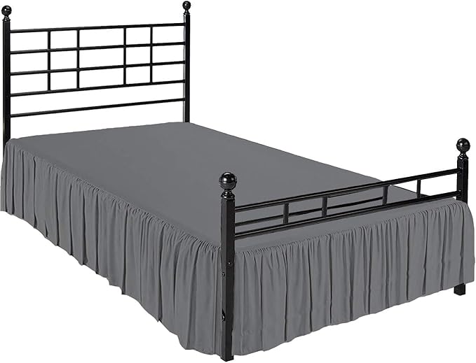 Ruffled Bed Skirt with Split Corners, Dark Grey, Twin 12 Inch Drop Bedskirt, Hotel Quality Brushed Microfiber Wrinkle Free Dust Ruffle Bed Skirt Twin Size