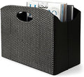 BLU MONACO | Black Woven Leather Magazine Holder with Handles | Stylish Magazine Rack for Floor or Table | Decorative Basket for Living Room, Office, or Reception