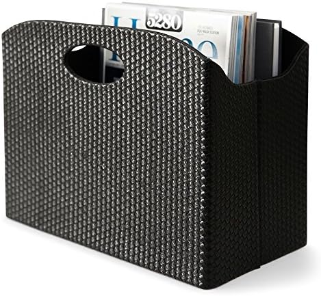 BLU MONACO | Black Woven Leather Magazine Holder with Handles | Stylish Magazine Rack for Floor or Table | Decorative Basket for Living Room, Office, or Reception