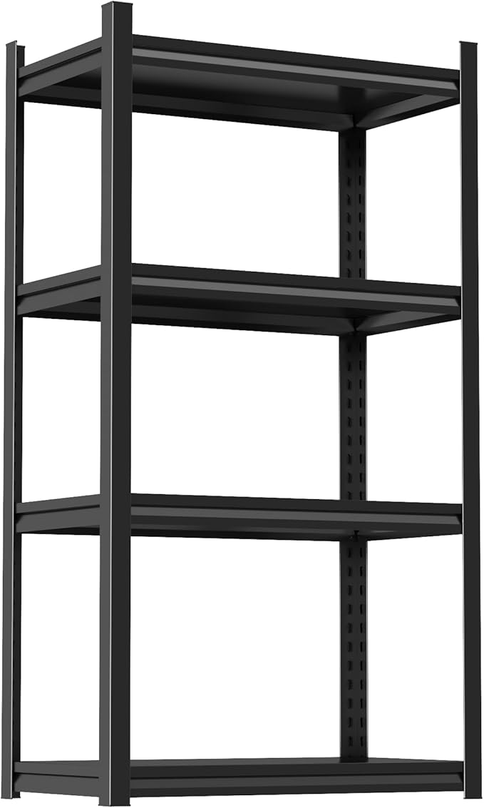 Garage Shelves,14-48''W Heavy-Duty Storage Shelves, Double-Layer Uprights, Thickened Shelves, Waterproof &Rustproof, Suitable for Indoor & Outdoor Use. (BLACK, 4TIER 24''W*12''D*44''H, 4-TIER)