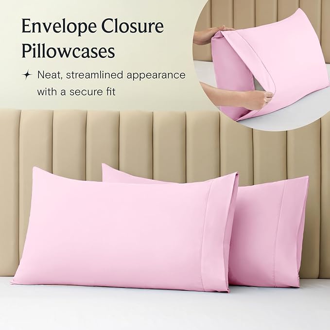 LuxClub 4 PC Sheet Set Bed Sheets Deep Pockets 16" Eco Friendly Wrinkle Free Cooling Machine Washable Hotel Bedding Silky Soft - Powder Pink King