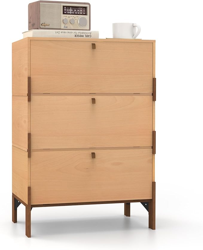 Stackable 3 Drawers Dresser, Customizable Chest of Drawers for Bedroom, Living Room, Hallway, Entryway, Easy Assembly Wood Furnitures Cabinet, 24 inch Width Beech Color